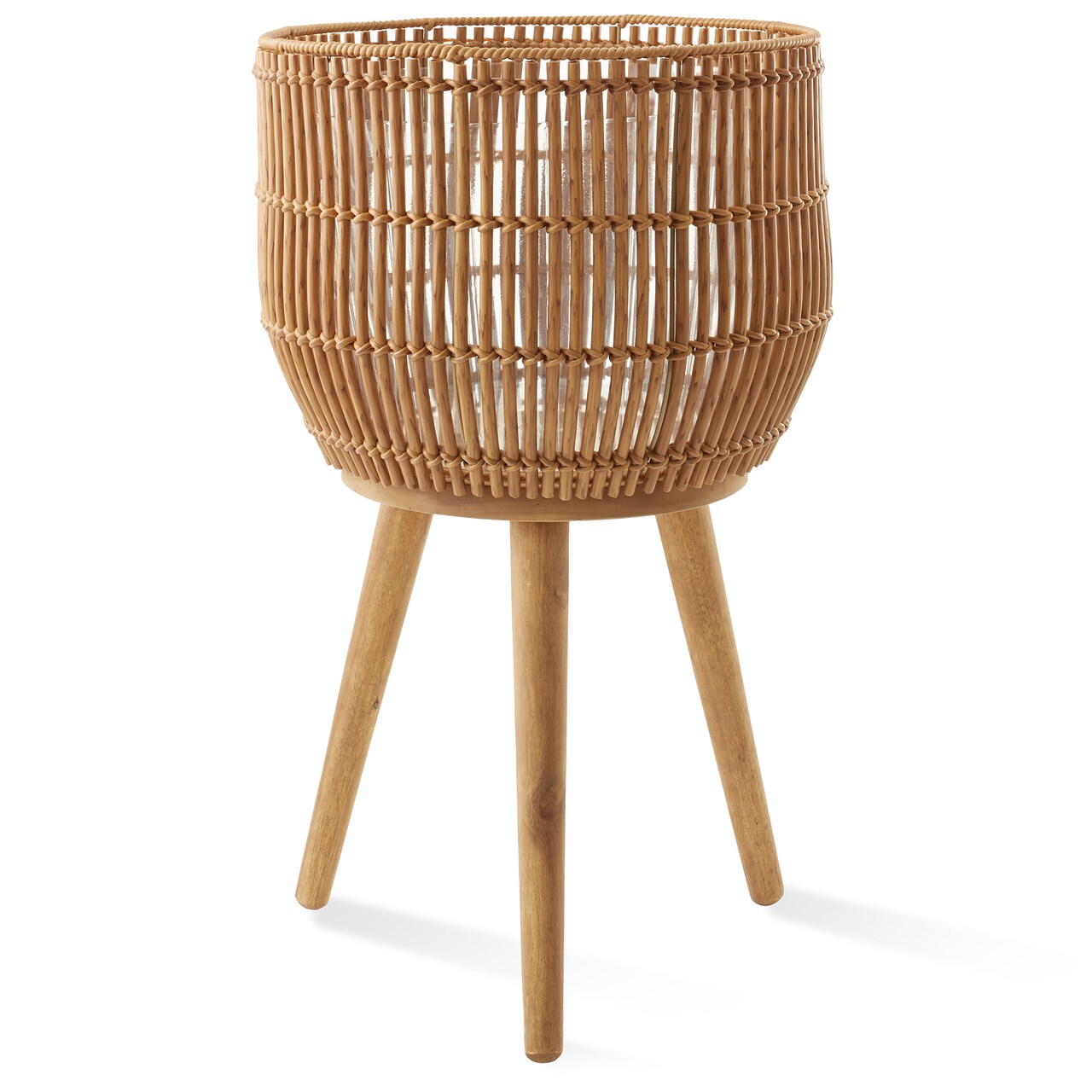 Casafield Indoor Planter with Stand, Floor Planter with Wood Legs, Large Plant Pot Cover Basket with Liner for Houseplants, Flower Pots and Trees